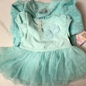 Small Wonders Aqua Polka Dot Baby Onesie Cherokee 2 Piece Dress - NWT